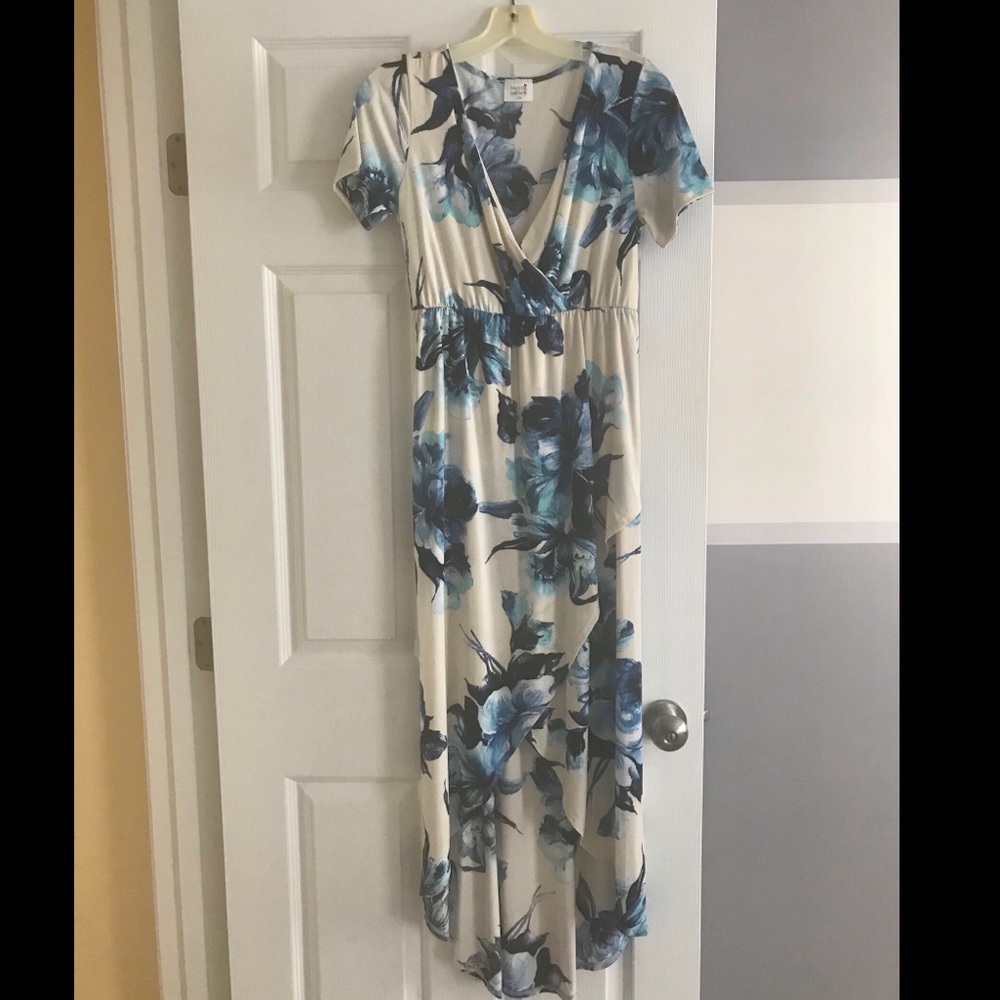 Blue & Ivory v-neck high/low dress